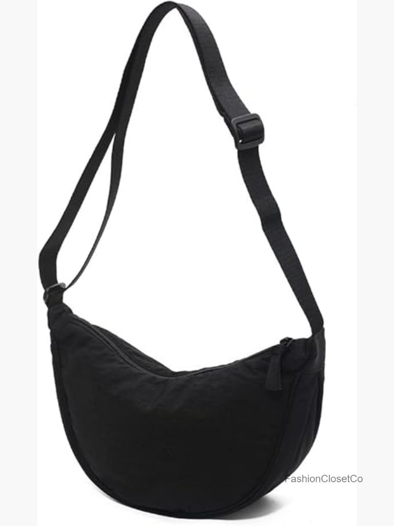 Nylon Crossbody Hobo Sling Bag - Lightweight Crescent Purse